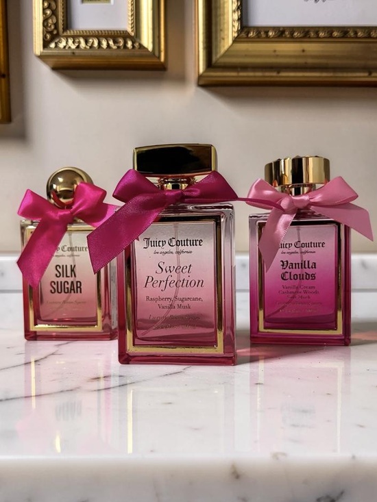 Juicy Couture Los Angeles Other - Juicy Couture NWT Classic Juicy Pink Glass Room Spray Trio with Pink Bows